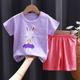 2 Stück Baby Jungen T-Shirt Shorts Outfit Farbblock Kurzarm Baumwolle Set Outdoor Modisch Täglich Sommer Frühling 3-7 Jahre Schwarz Weiß Rosa