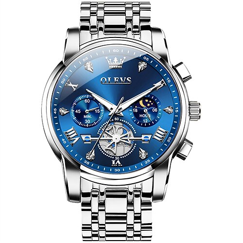 Neue Herrenuhr der Marke Olevs, leuchtender Chronograph, 24-Stunden-Anzeige, Quarzuhr, Business-Stahlgürtel, wasserdichte Herrenarmbanduhr Image