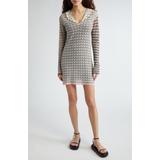 Tong Chevron Knit Long Sleeve Linen Blend Mini Sweater Dress