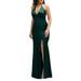 Plunge Neck Charmeuse Halter Gown