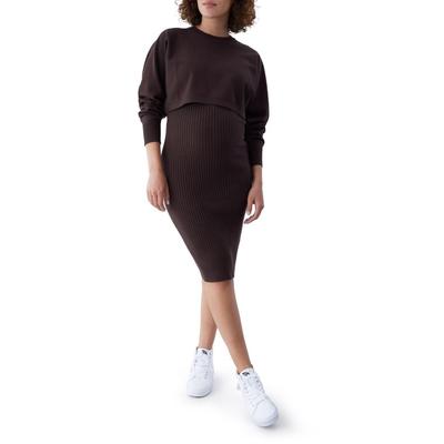 Two-piece Ribbed Maternity Midi Dress & Sweater