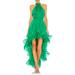 Halter Neck Tiered Ruffle High Low Dress