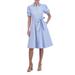 Ruched Puff Sleeve Cotton Midi Shirtdress