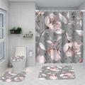 4-Piece Flowers Shower Curtain Set With Sturdy Bathroom Anti Slip And Sturdy Bathroom Mat Plant Flower Waterproof Polyester With 12 Hooks For Bathroom Decoration