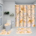 4-Piece Flowers Shower Curtain Set With Sturdy Bathroom Anti Slip And Sturdy Bathroom Mat Plant Flower Waterproof Polyester With 12 Hooks For Bathroom Decoration