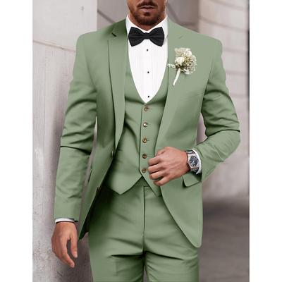 Sky Blue Dark Green Khaki Men's Wedding Suits Solid Colored 3 Piece Party Dress Tailored Fit Single Breasted Two-buttons 2024