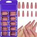100 Pieces Matte Extra Long Ballerina Press on Nails Coffin False Nails Solid Color Full Cover Fake Nails Matte Coffin False Nails with Box for Women Girls Nail DecorationsDark Pink
