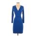 Calvin Klein Casual Dress - Wrap V-Neck 3/4 sleeves: Blue Print Dresses - Women's Size P