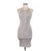 Black Bead Casual Dress - Bodycon Scoop Neck Sleeveless: Gray Dresses - Women's Size Large