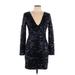 Fashion Nova Casual Dress - Party Plunge Long sleeves: Black Dresses - Women's Size Large