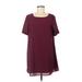 TOBI Casual Dress - A-Line Crew Neck Short sleeves: Burgundy Solid Dresses - Women's Size Medium