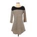 Umgee Casual Dress - A-Line Scoop Neck 3/4 sleeves: Brown Print Dresses - Women's Size Small