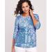 Blair Women's Three-Quarter Sleeve Patchwork Tee - Blue - S - Misses