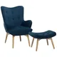 Beliani Velvet Wingback Chair With Footstool Blue Vejle