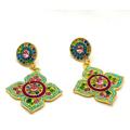 Anthropologie Jewelry | Bohemian Beaded And Crystal Gold Tone Earrings 2-13#5 | Color: Green/Pink | Size: Os
