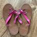 Kate Spade Shoes | Kate Spade Pink Leather Flip Flop Sandals With Bow Size 9 | Color: Pink | Size: 9