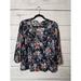 American Eagle Outfitters Tops | American Eagle Outfitters Womens Blouse Black Floral Long Sleeve Notch Neck M | Color: Black | Size: M