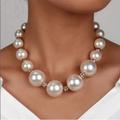 Zara Jewelry | Jumbo Pearl Necklace Oversized Graduated Statement | Color: Gold/White | Size: Os