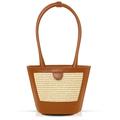 Tote Bag for Women, Summer Beach Bag, Hand-Woven Bags Stitched Leather, Straw Shoulder Bag Suitable for Vacation Travel Daily(Khaki), Khaki, One Size