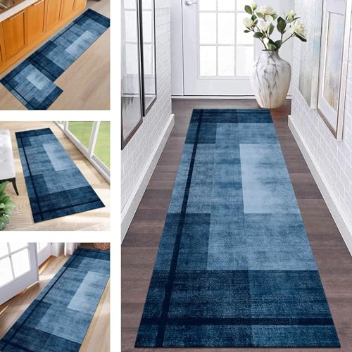 ZESEWU Hallway Runner Rug Door Mats Indoor Non Slip Area Rug Runner 50X200CM Carpet Runners for Hallways Blue Washable Runner Rug for Kitchen Living Room Bedroom Door Entrance Décor Laundry Room