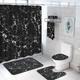 7 Pcs Black Marble Shower Curtain Sets with Rugs and Towels, Include Non-Slip Rug, Toilet Lid Cover, Bath Mat and Towels, Black and White Shower Curtain with 12 Hooks, Abstract Modern Bathroom Decor