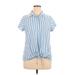 Lane Bryant Short Sleeve Button Down Shirt: Blue Stripes Tops - Women's Size 14 Plus