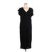 Universal Thread Casual Dress - Midi V Neck Short sleeves: Black Solid Dresses - Women's Size X-Large