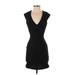 Topshop Casual Dress - Mini V Neck Short sleeves: Black Solid Dresses - Women's Size 4