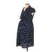 Motherhood Casual Dress - A-Line V Neck Short sleeves: Blue Dresses - Women's Size Small Maternity