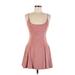 Lucy In The Sky Casual Dress - Mini Plunge Sleeveless: Pink Solid Dresses - Women's Size Medium