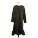 Trafaluc by Zara Casual Dress - A-Line High Neck 3/4 sleeves: Brown Solid Dresses - Women's Size Large