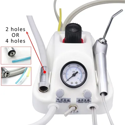 Portable Dental Turbine Unit Work with Air Compressor 3 Way Syringe Teeth Whitening Dentistry Equipment Plastic Shell 2/4 Holes