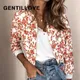 Gentillove Casual Floral Printed Bomber Jacket Autumn Elegant Zipper Coat Office Wear Slim Office