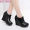 GKTINOO Lace Up Wedges Shoes for Women 2025 Autumn Platform Pumps Woman High Heels Black Office Shoes Ladies Plus Size 33-41