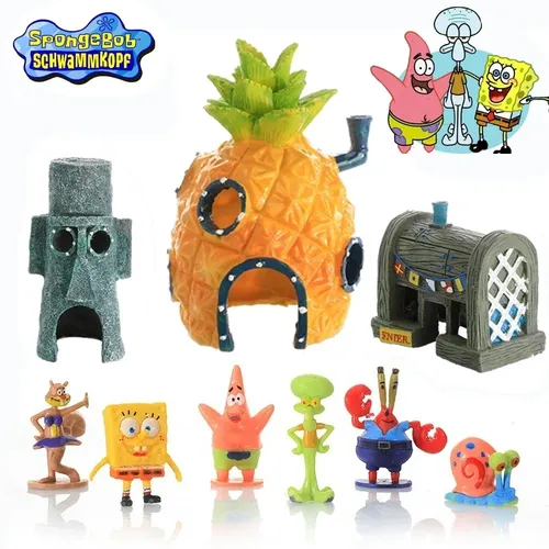 Neue SpongeBob Action figuren Spielzeug Set Aquarium Dekoration Anime Aquarium Puppe Dekor Cartoon