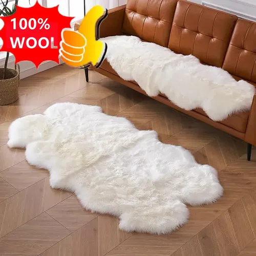 Natürliche Weiß Schaffell Fußmatten Echt Lamm 100% Wolle Teppich Winter Tier Pelz Haar Teppich
