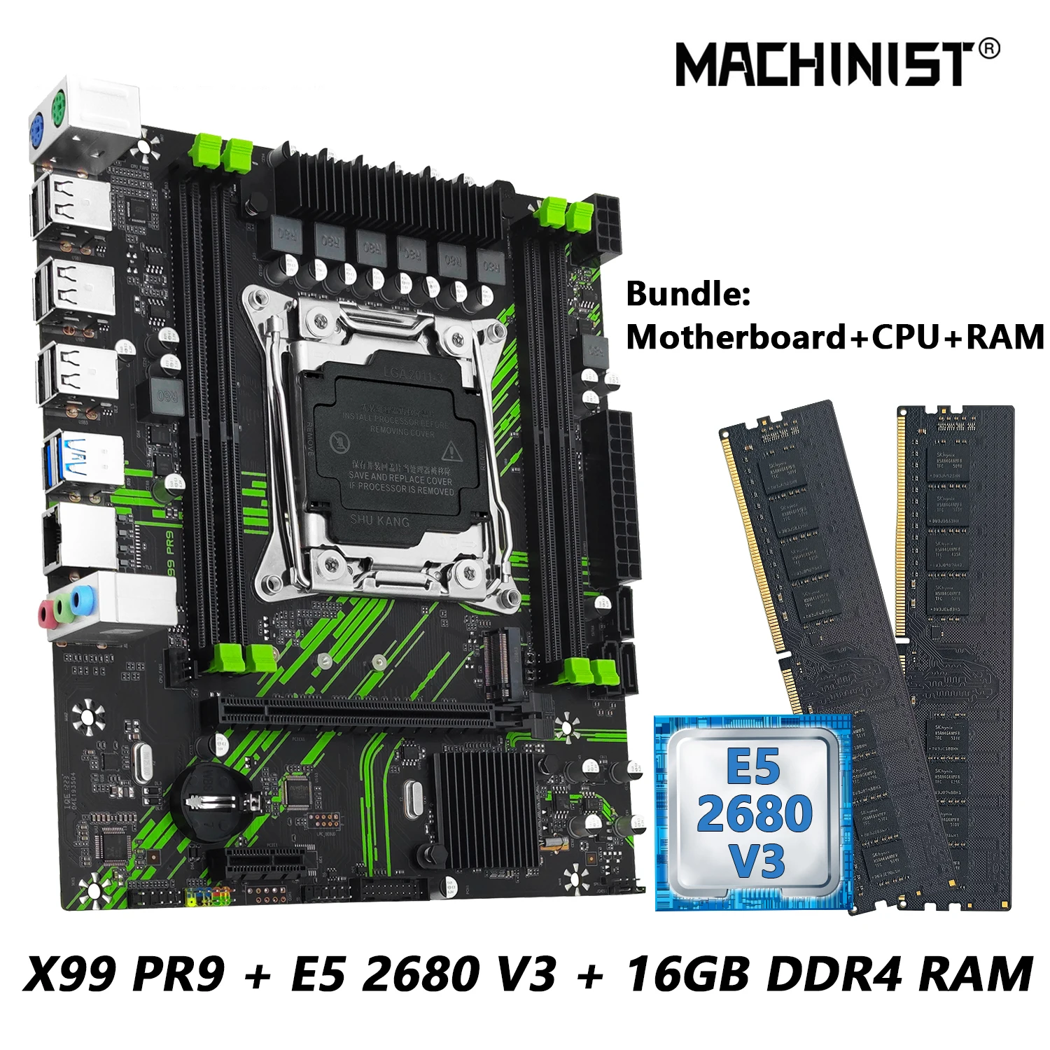 MACHINIST PR9 X99 Motherboard-Kombination mit Intel Xeon E5 2680 V3 CPU, unterstützt DDR4 RAM, TPM2.0, Dual-Channel USB3.0, optionales Computer-Kit Image