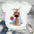 Printed White T-shirt Short Sleeve Cute Animal Style Fashion Women's Summer Dress Fashion O-neck