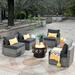 Latitude Run® 5 Pieces Patio Outdoor Conversation Sectional Set w/ Cushions & Firepit Table Synthetic Wicker/Wood/All | Wayfair