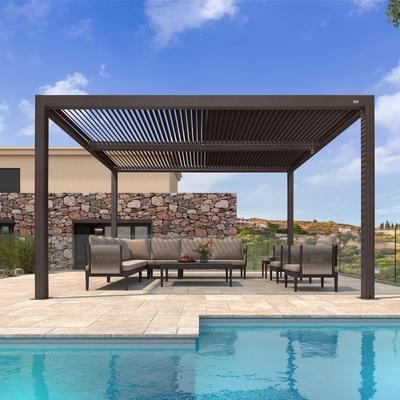 PURPLE LEAF Bronze Louvered Pergola with Adjustable Roof for Deck Backyard Garden Hardtop Gazebo