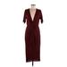 All in Favor Casual Dress - Midi V Neck Short sleeves: Burgundy Print Dresses - Women's Size Medium