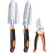 3pcs Gardening Hand Tools Garden Tool Set with Hand Shovel, Transplant Trowel and Sharp Bypass Pruning Shears