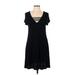 Almost Famous Casual Dress - A-Line Plunge Short sleeves: Black Solid Dresses - Women's Size Large