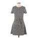 Speechless Casual Dress - A-Line High Neck Short sleeves: Gray Plaid Dresses - Women's Size Medium