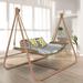 Patio Swings Hammock with Stand, Porch Swings Double Hanging Chair with Anti-Rust Wood-Colored Frame and Cushion