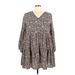 Shein Casual Dress - Mini V Neck 3/4 sleeves: Gray Print Dresses - Women's Size 4X