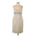 Carmen Marc Valvo Collection Cocktail Dress - Sheath Scoop Neck Sleeveless: Tan Print Dresses - Women's Size 10