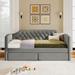 Grey Linen Daybed Twin Size Upholstered Daybed Slats Support with 2 Drawers, Button-Tufted Back Wood Framework Daybed