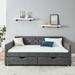 Queen Size Upholstered Tufted Daybed with Drawers, Button on Back and Waved Shape Arms