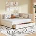 Full Size Daybed Beige Linen Fabric Frme Daybed with 2 Storage Drawers, Sofa Bed Frame No Box Spring Needed Daybed
